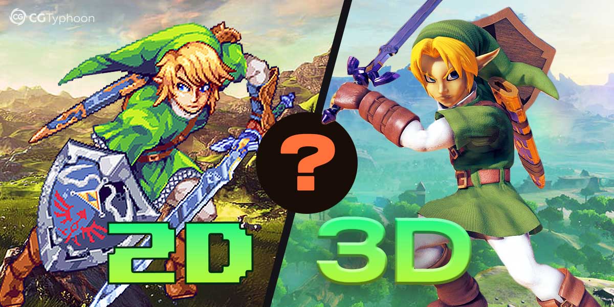 2d vs 3d Link, character from The Legend of Zelda
